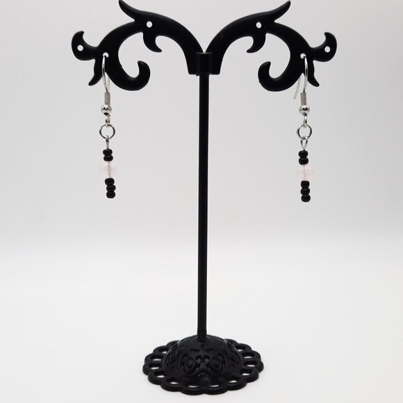 Rose Quartz Chakra Healing Gemstone Beaded Dangle Drop Earrings Handmade Jewelry - Picture 3 of 6